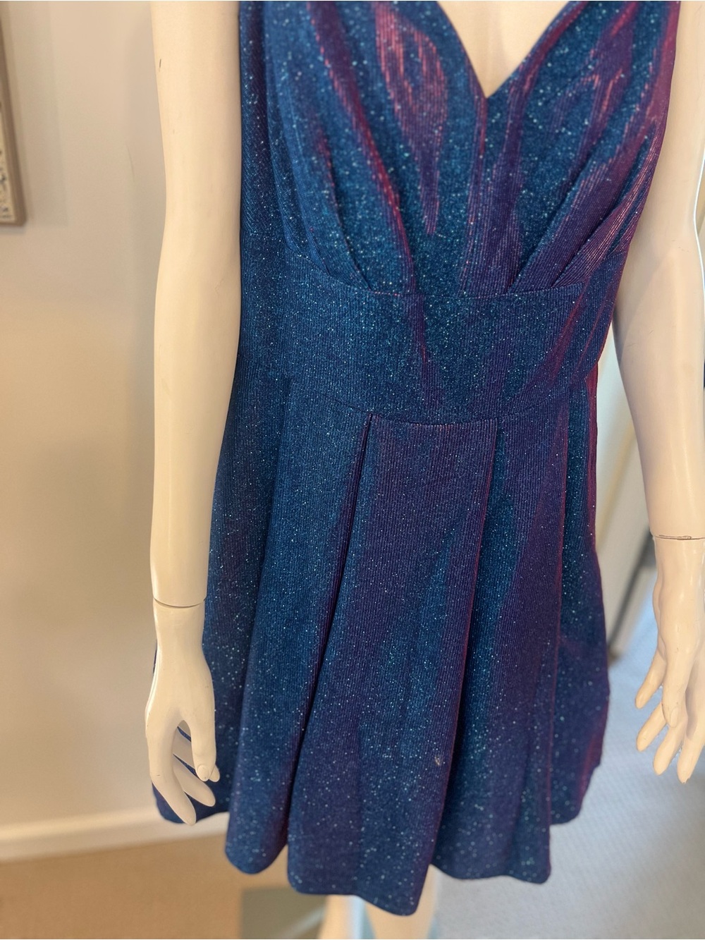 B Darlin Shimmery Blue and Purple V-Neck Party Dress
